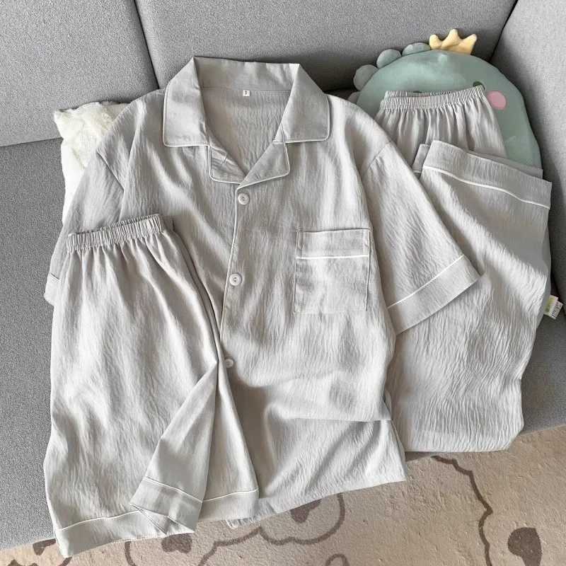 Summer Mens Short-Slve Pajamas Simple Solid-Color High-Quty Outerwear-Style 3-Piece Set Youth Spring/Summer Pajamas L26623
