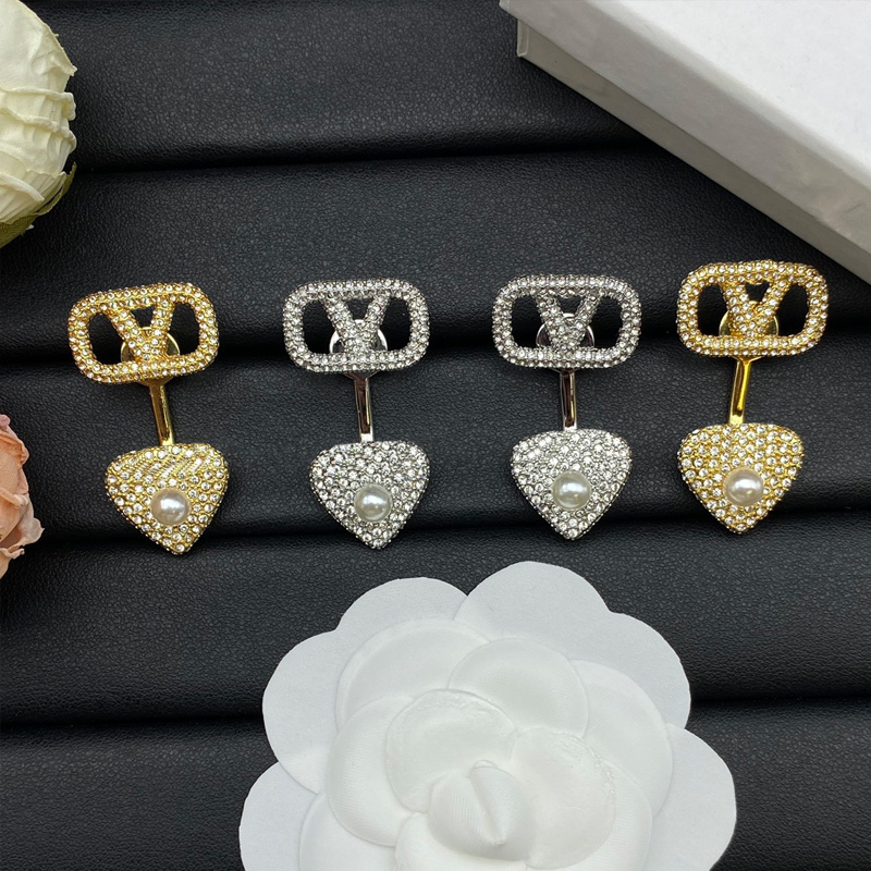 Earrings Heart-shaped Pendant with Diamond-encrusted Letter-shaped Pearl Earrings Luxury Designer 18k Gold-plated Earrings Valentine's Day Gift