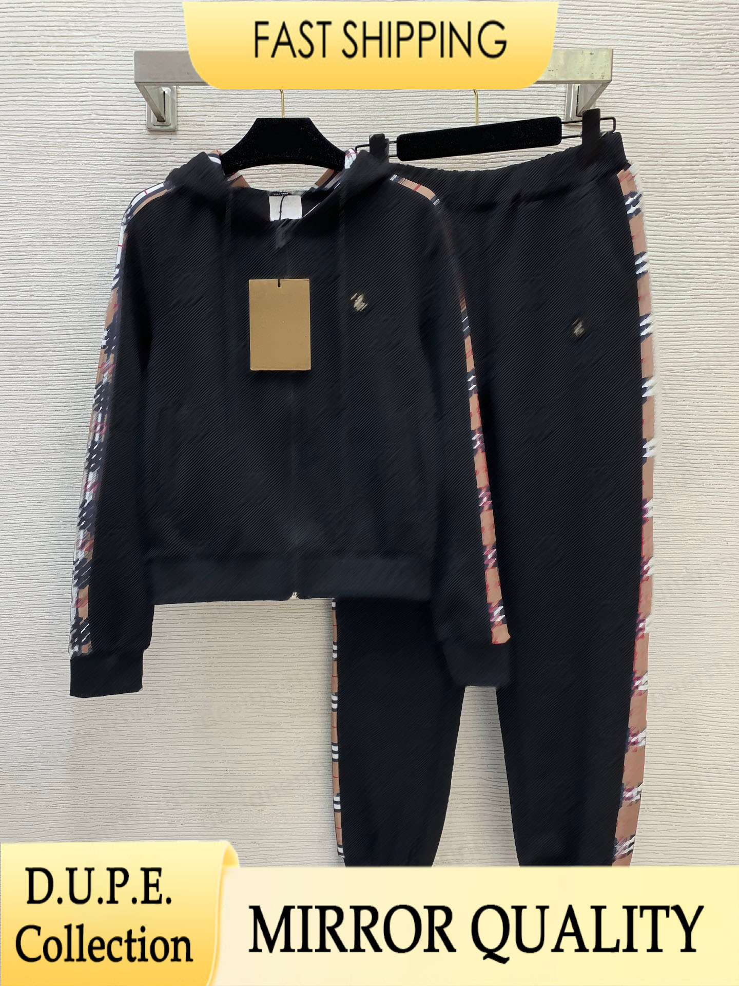 Designer Tracksuit Women Plaid Striped Hoodie Set Luxury Brand Checked Joggers Sportswear Women Two Piece Outfits Zipper Sweatshirt Pants Vetemen-image-1111986890