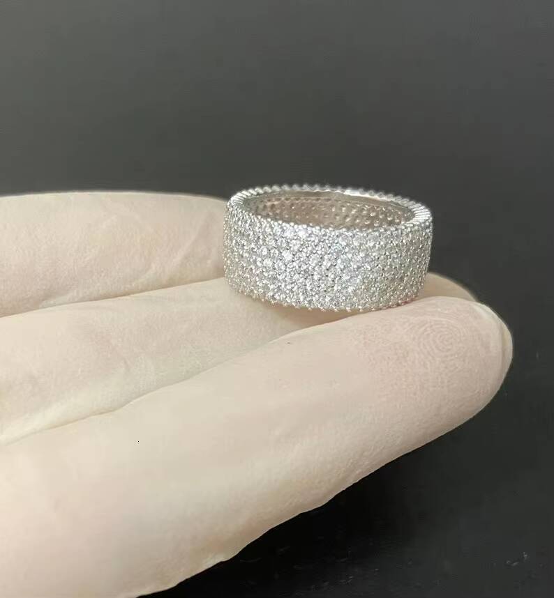 Minimalist Moissanite Round Cut Full Eternity Wide Band Ring Original 925 Sterling Silver Fine Jewelry Wedding Surprise Gift Her
