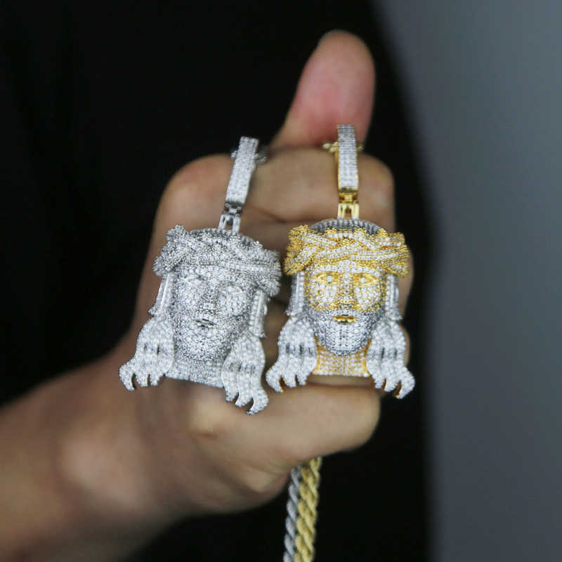 designer New Big Jesus Christ Head pendant charm Necklace Hip Hop Women men Full Paved Pink Blue 5A Cubic Zirconia Party Gift Jewelry D260624