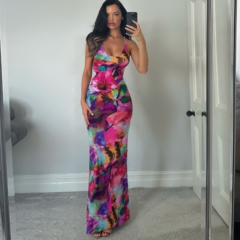 Sexy womens dress with hip-hugging backless design new slim-fit sheer neck dress fashionable summer INS style