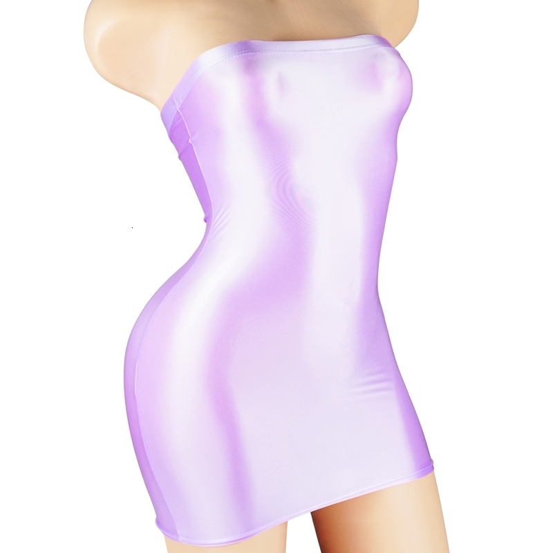 Sexy Oil Satin Glossy Shiny Sheer Micro Mini Dress See Through Bodycon Tight Pencil Cute Smooth Bandage Club y260616