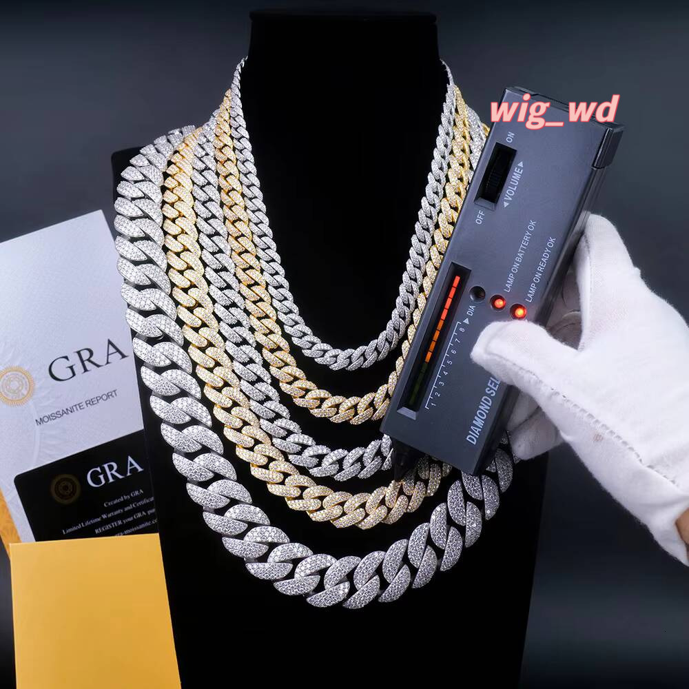 In Stock Wholesale Hiphop Jewelry 8 10 12 14 18 20 Mm 925 Silver Iced Out Vvs Moissanite Miami Cuban Link Chain Necklace For Men