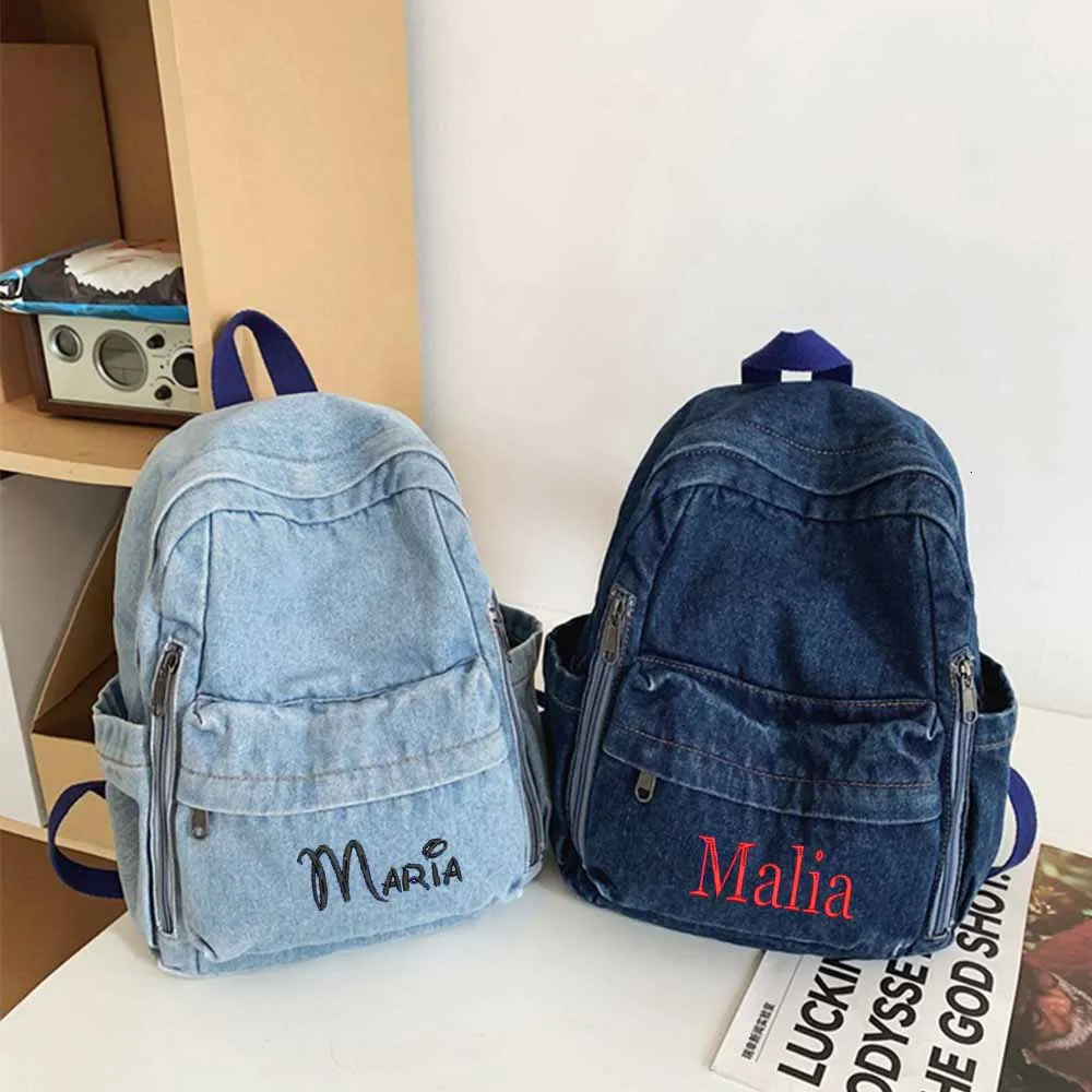 Large Capacity Denim Backpack Custom Embroidered Name Boys Girls Travel Backpack Personalized Daily Rucksack with Any Names 260624