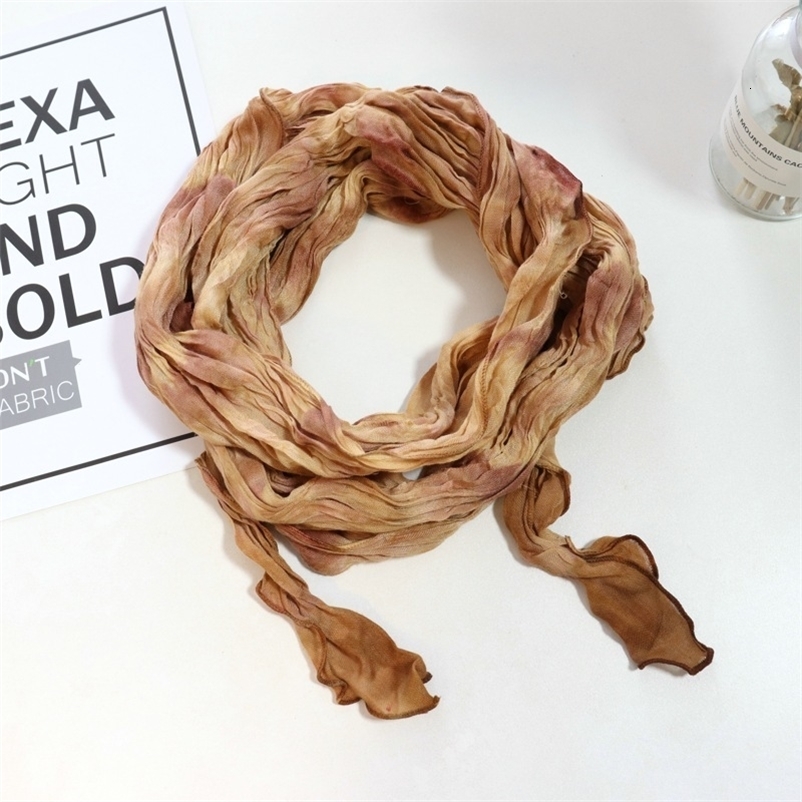 Spring And Autumn Cotton And Linen Scarf Thin Narrow Strip Thin Pleated Silk Fashion Scarf For Women 260615