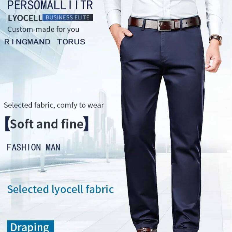 Pantaloni da completo da uomo in seta ghiaccio Pantaloni larghi da lavoro dritti elastici a vita media W260624