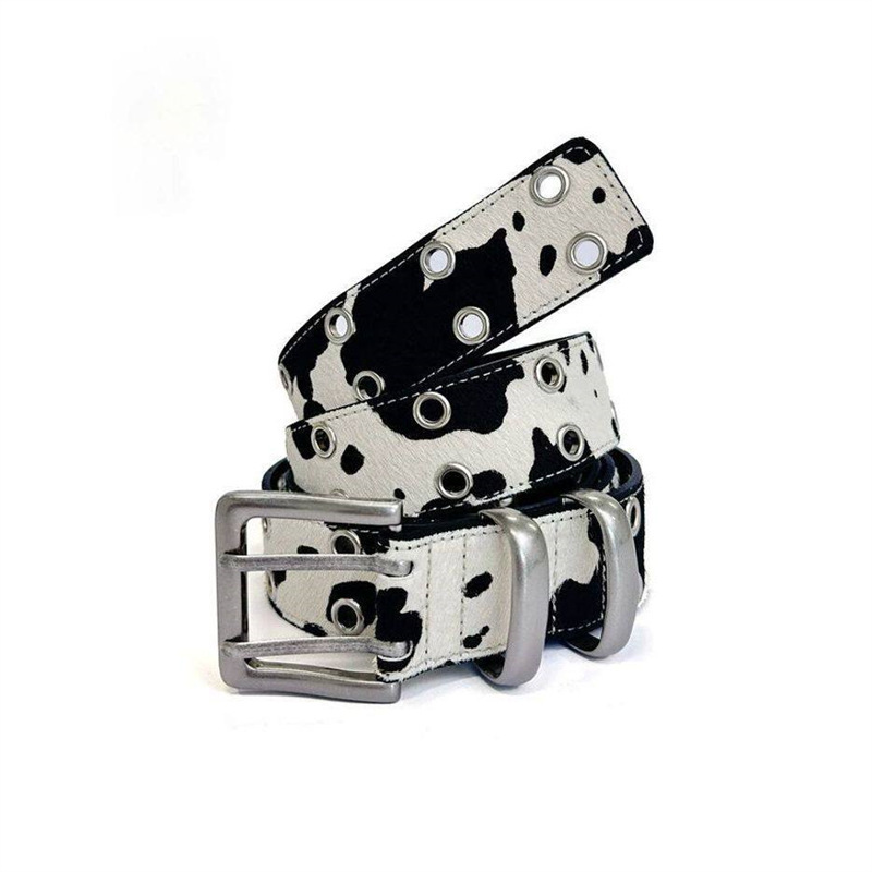 Potato Double-Breasted Horsehair Leather Belt With A Niche Vintage Vibe And Cow Pattern, Extended Length High-Quality
