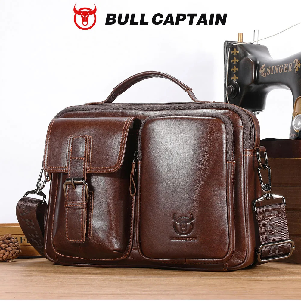 BULLCAPTAIN Genuine Leather Men Crossbody Bag Male Briefcase Messenger Bag Casual Business Briefcase Style Men Shoulder Bag 260618