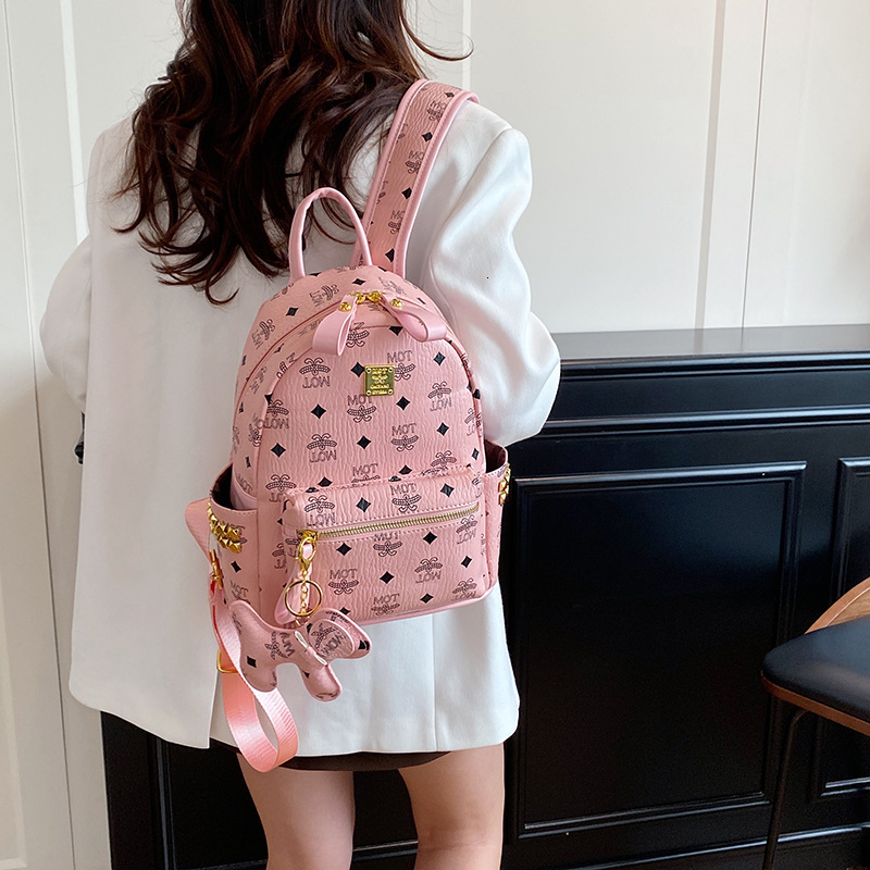 Designer bag Korean-style fashion printed women's backpack, college student school bag with cute pendants, large-capacity travel backpack for w