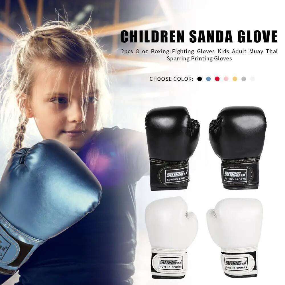 2pcs Boxing PU Leather Sponge Sparring Punching Gloves Professional Breathable Kids for Children Training W260624