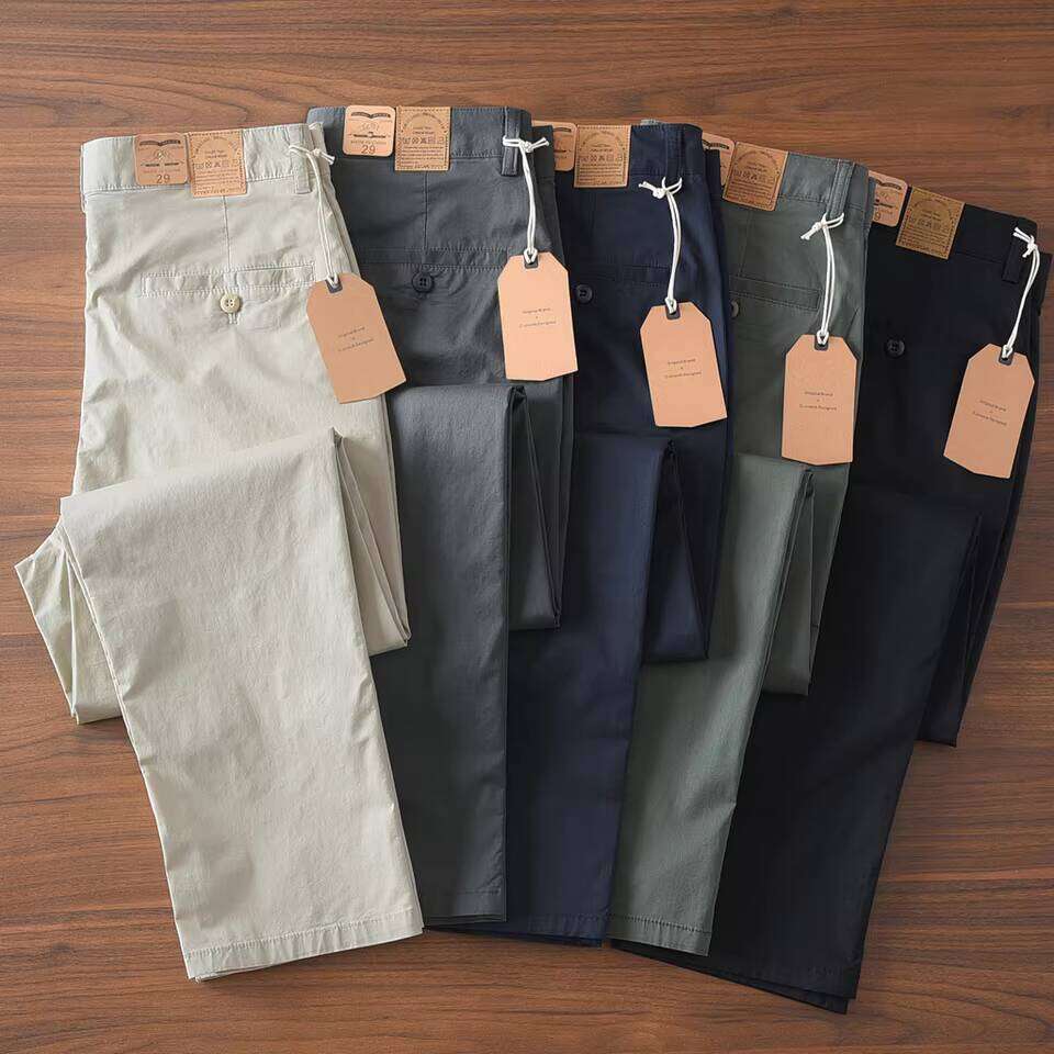 2025 Summer New American Retro Thin Micro Elasticity Casual Pants Men's Simple 97% Cotton Slim CHINO Business Straight Trousers W260624
