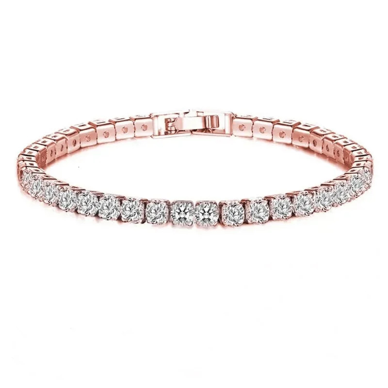 925 Silver Rose Gold Plated Tennis Bracelet 4mm Shiny Zirconia Jewelry for Women Fashionable Classic Bangle Accessory260624