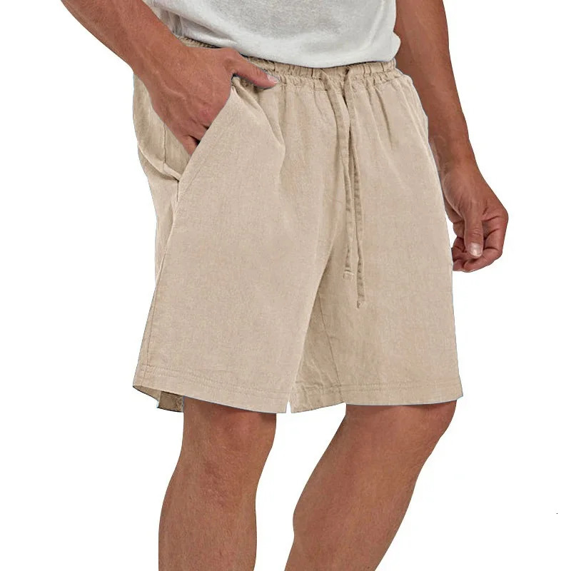 Mens Cotton Linen Shorts Casual Loose Fit Hawaiian Beach Style Short Pants Summer Breathable Lightweight Shorts Cozy Streetwear 260624