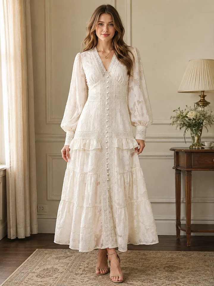 Spring Summer High Waist Lace Patchwork Long Dress Women Elegant Party Dress 260623