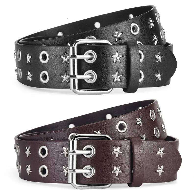 New ArrivalTrendy Star-Patterned Double-Vent Punk-Style PU Belt with European-American Aesthetic and High-End Decorative Design 26Y0624
