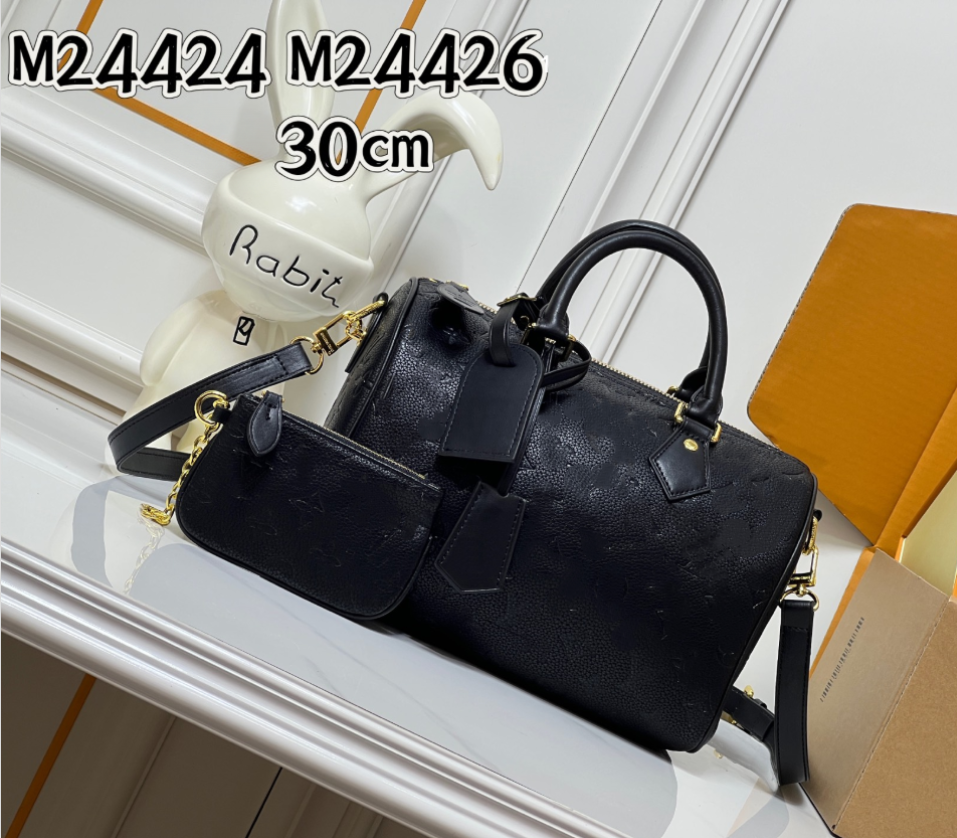 10A White Diamond Embossed Black Leather tote Luxury Designer Bag Handbag Purse SPeedyP9 Soft 30 Bag Pillow Bag Top Quality Crossbody Shoulder Bag U