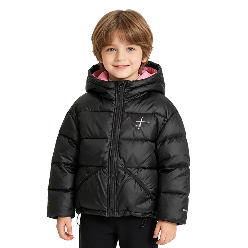 kids hooded down jacket unisex white duck down coat lightweight warm loose solid color jackets embroidered outerwear four colors size 120 130 140 15