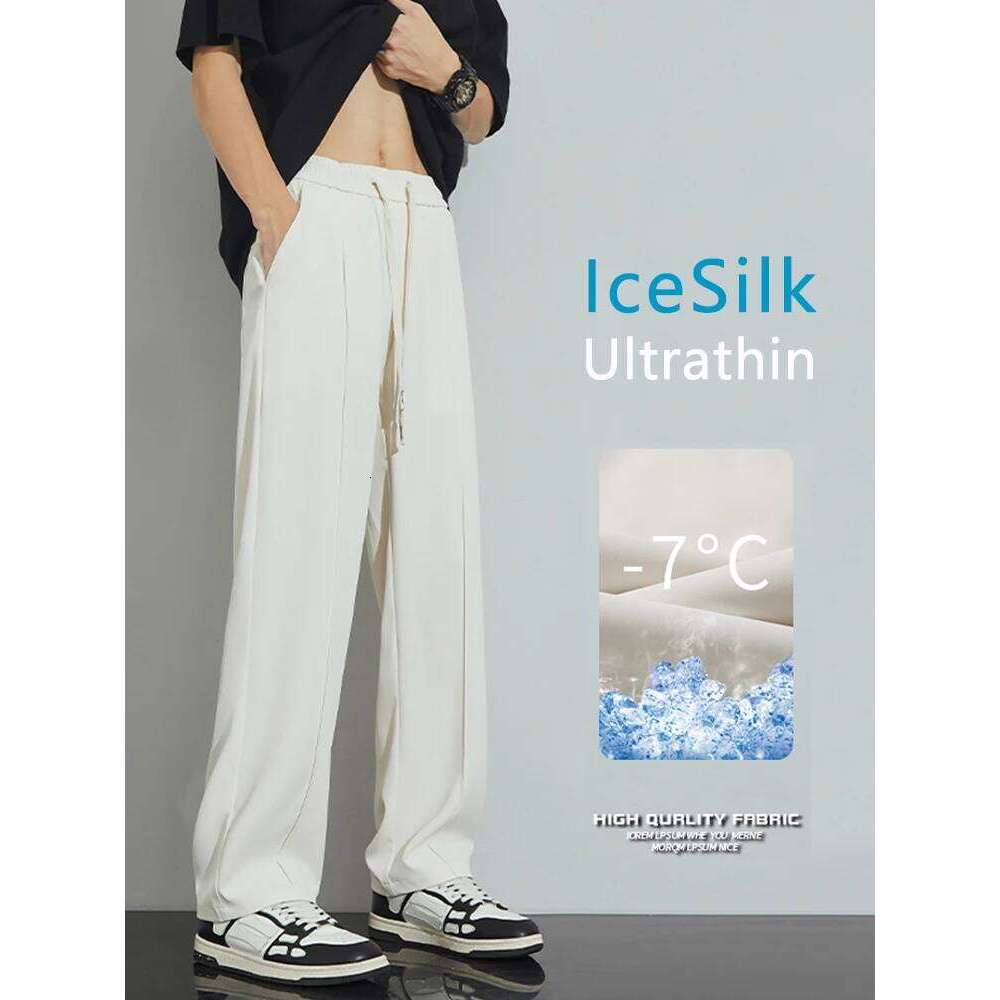 Pantaloni casual in seta di ghiaccio da uomo sottili vestiti estivi Pantaloni dritti alla moda Pantaloni sportivi maschili traspiranti in vita elast