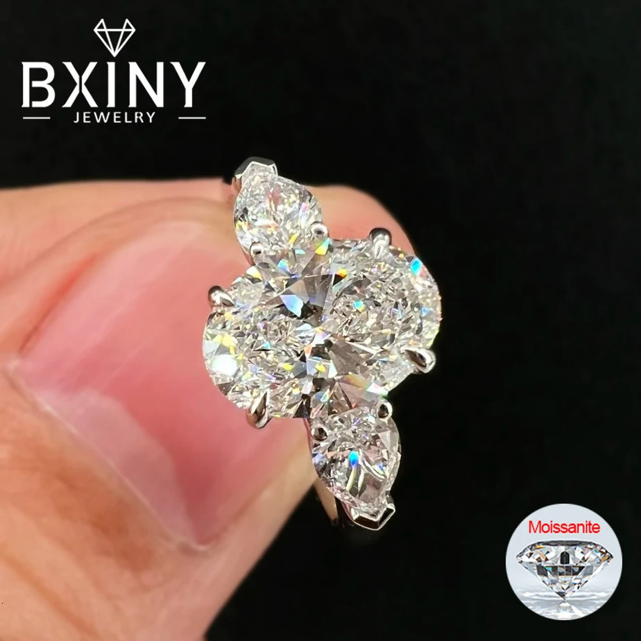 BXINY GRA Certified 2CT Oval Cut Rings 925 Sterling Silver for Women 3-Stone Lab Diamond Promise Wedding Band Jewelry 260618