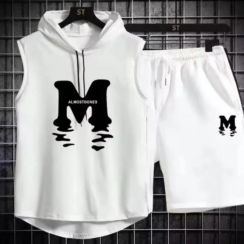 Mens Summer Sets Casual breathable 2 piece TshirtShorts Suit Men Tracksuit loose Vest jogging sleeveless Top man Set 260623