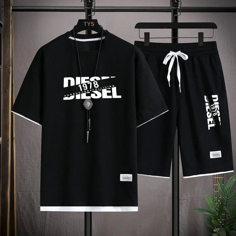 2026 Summer Mens Trendy Printed TShirt and Shorts Set Casual Breathable Sports TwoPiece Activewear 260624