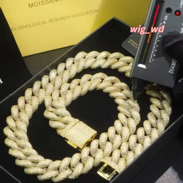 Wholesale Custom 10K 14K Gold Plated Certificate Moissanite Diamond Original Cuban Link Chain Necklace Fine Jewelry 7Mm 12Mm