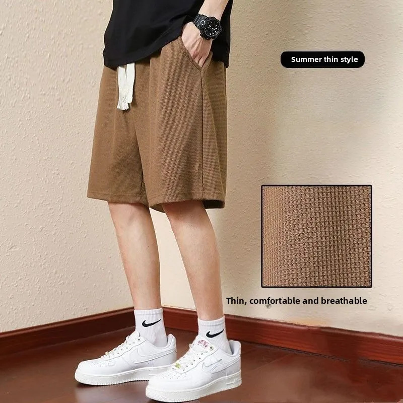 Mens Solid Color Summer Waffle Shorts for Casual Loose Breathable Thin Basketball Sports Cropped Shorts Beach Pants 260623