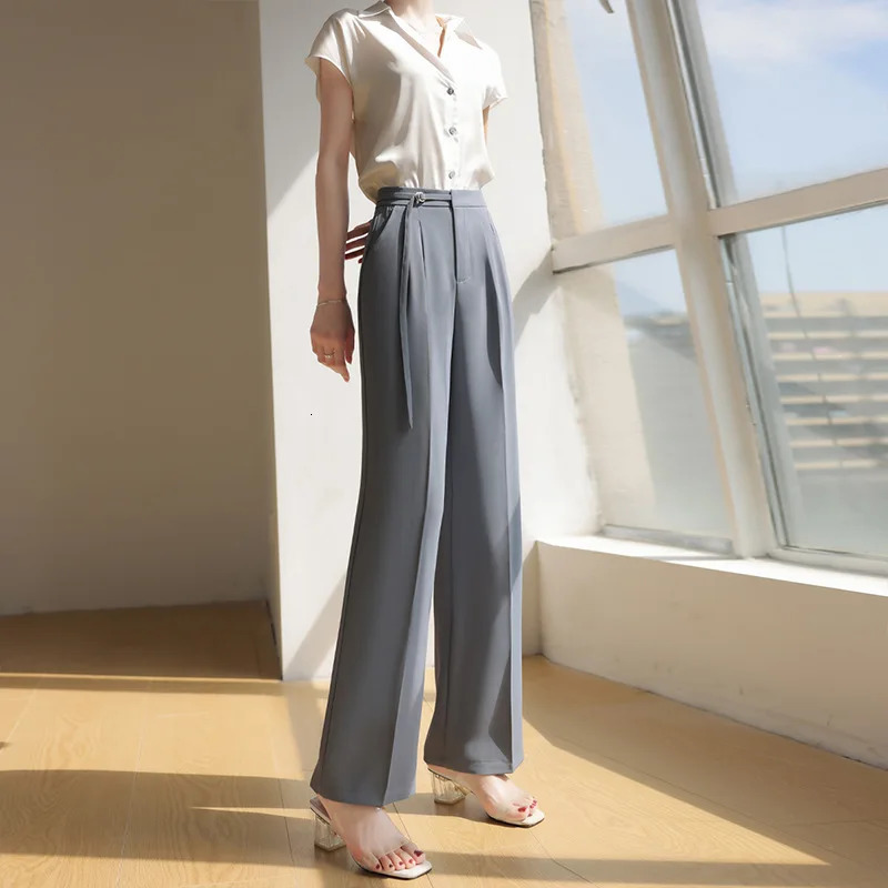 Womens ice silk wideleg pants2026 SpringSummer Thin Acetate Suit Pants for Women SunProtective StraightLeg Trousers 260623banjia