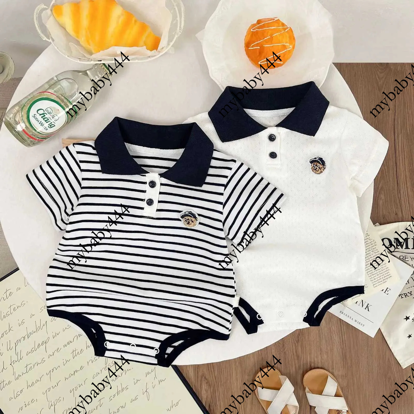 2026 New 0 3 Years Old Baby Onesie Summer Short Sleeve Kids Boys Girls Cloth Korean Cute Cotton Bear Wrap Fart Foat 2025 Xj250712 Designer
