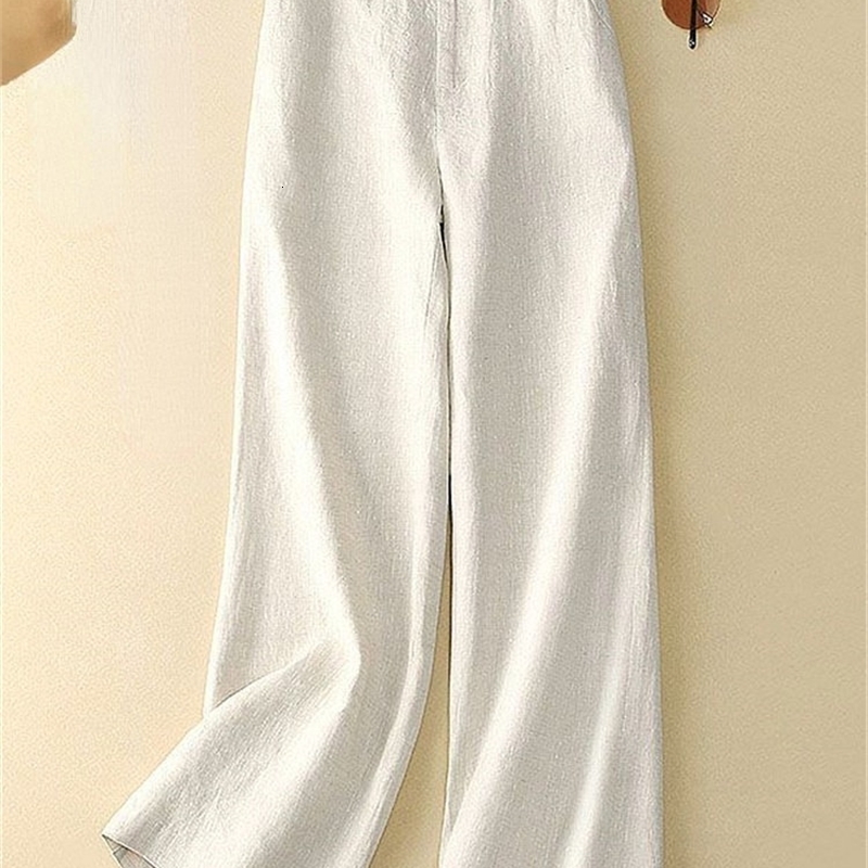 2023 Summer Loose Cotton And Linen FemalePants High Waist Korean Solid Casual StraightPants Flax Wide Leg Pants Trouser y260616