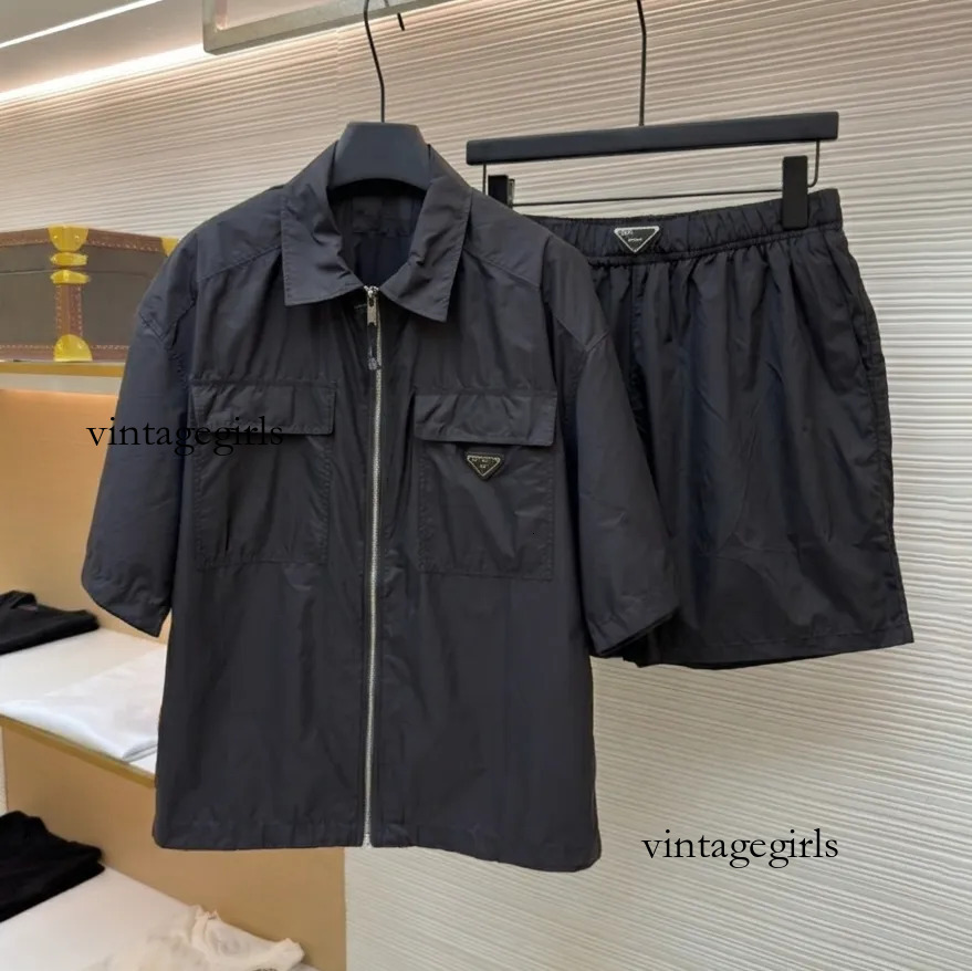 Designer Mens Shirts Jacket Classic Triangle Logo Comfortable Quick Drying Spring Summer Fabric Men Casual Luxury Shirts And Shorts Set Size S-Xl