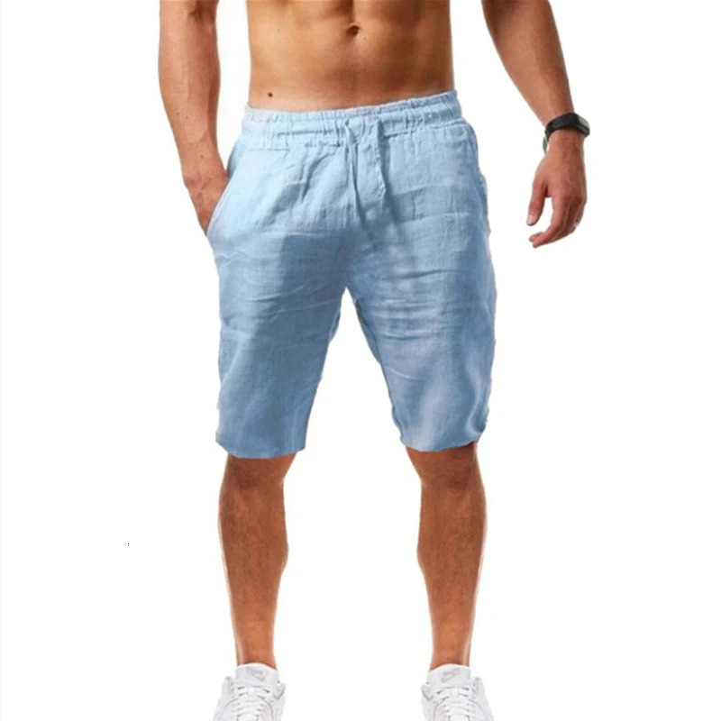 2024 Running Mens Cotton Linen Shorts Pants Male Summer Breathable Solid Color Trousers Fitness Streetwear S4XL 260624