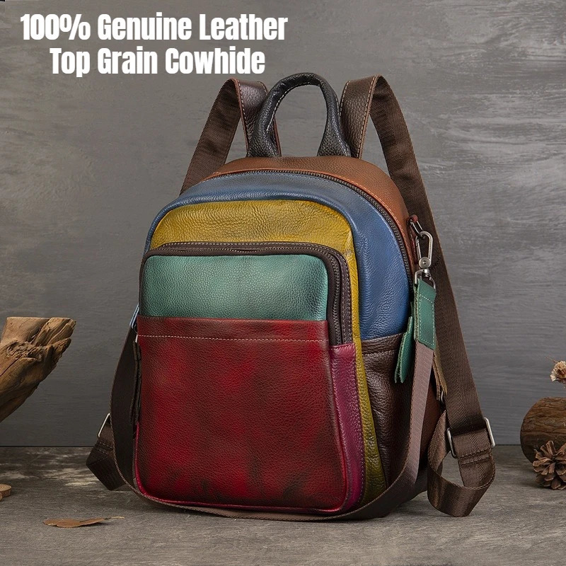 Genuine Leather Backpack for Women Top Grain Cowhide Large Capacity Travel Casual Fashion Commute ner Daypack 260615