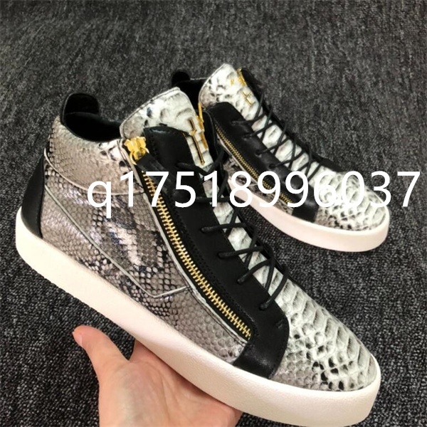 Size EUR36-47 Men Women Luxury Side Gold Zipper Platform Sneakers Crocodile Embossed Leather High Low Top Casual Flat Shoes Metal Wing Street Fashio