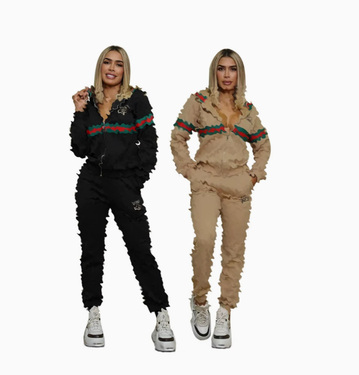 New Women's designer Tracksuits Set Fashion Hoodie Women's Designer Jacket Embossed Ribbon Embroidered Top Pants Hoodie Set 2 Colors in St