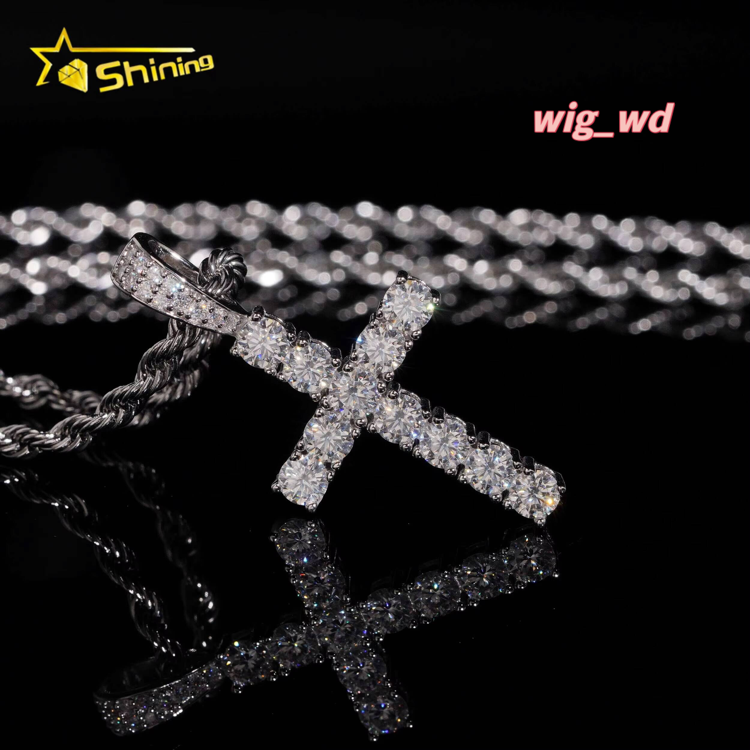 Top Quality Hip Hop Rapper Style IGI Certificate 925 Silver 4Mm Lab Grown Diamond Tennis Cross Pendant