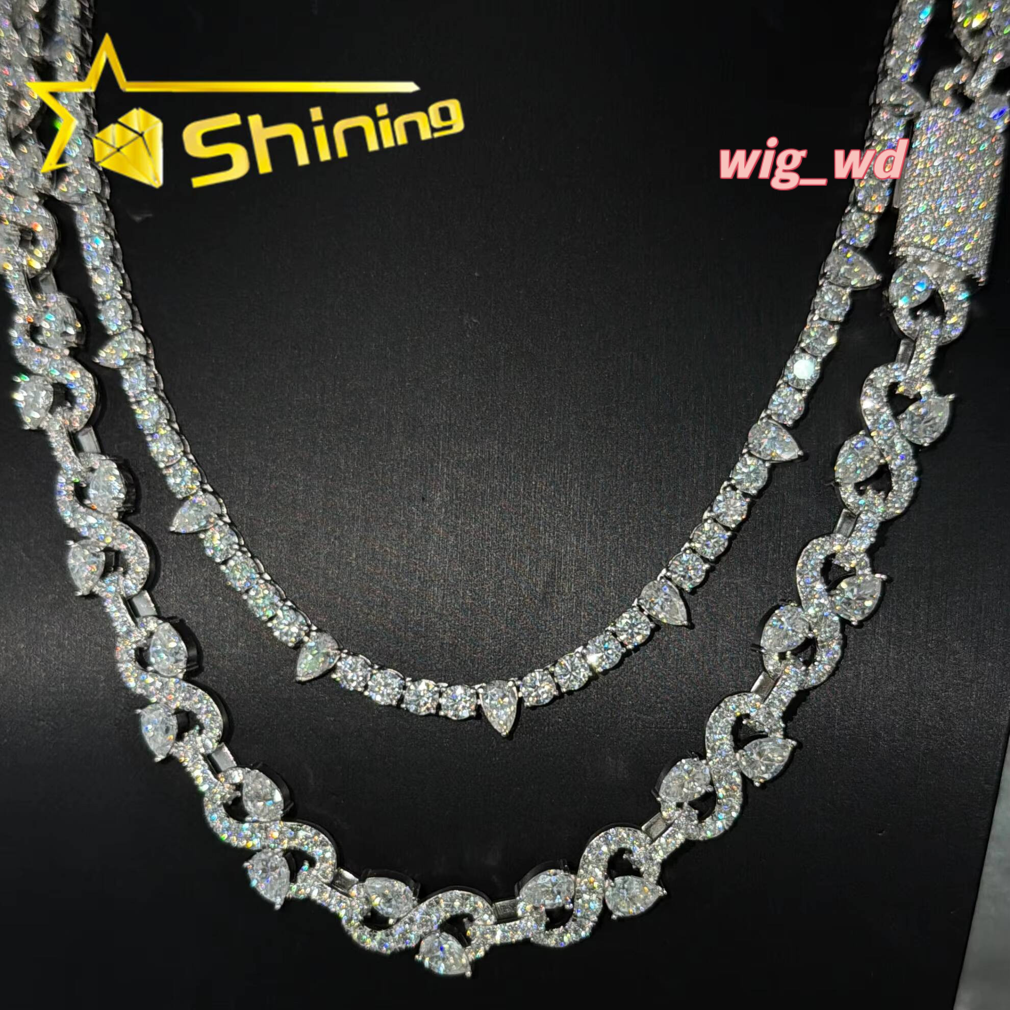 Iced Out 13Mm Infinite Solid 925 Silver VVS Cuban Link Chain Moissanite Pass Diamond Tester
