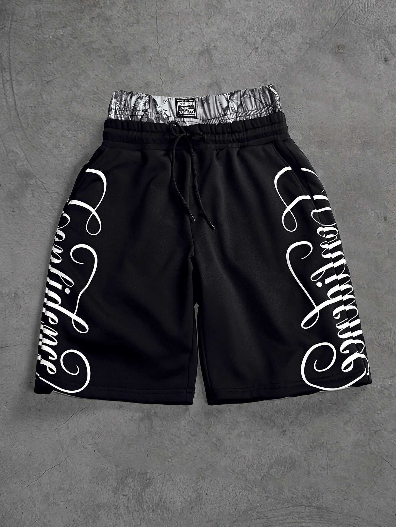Mens Oversized Streetwear Shorts Brand Dual Waist Cursive Letter Print Polyester Black Multi Color Shorts S-2XL All Size 1Pc Q260623