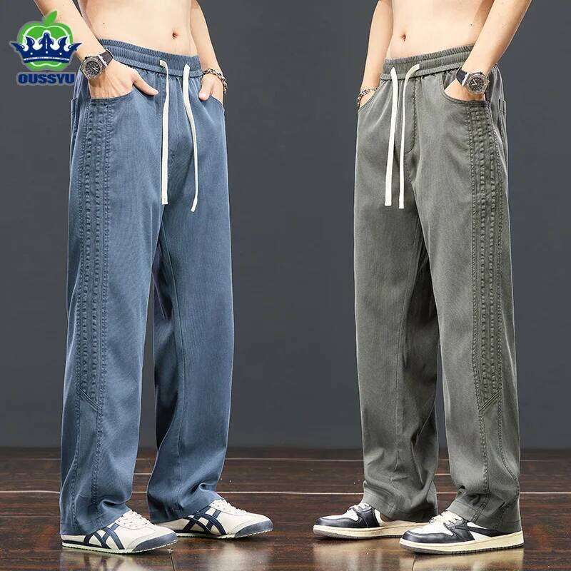 Autunno in morbido tessuto Lyocell da uomo pantaloni larghi dritti a gamba larga elastico in vita y2k pantaloni casual da jogging Plus Size 5XL W260