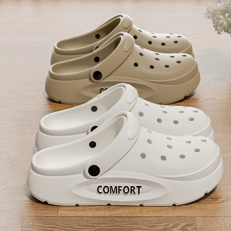 Womens Mens Slippers Summer Anti-Slip Couple Hollow Covered Toe Indoor Outdoor Casual Thick Bottom Sandals for Home Adults 260622
