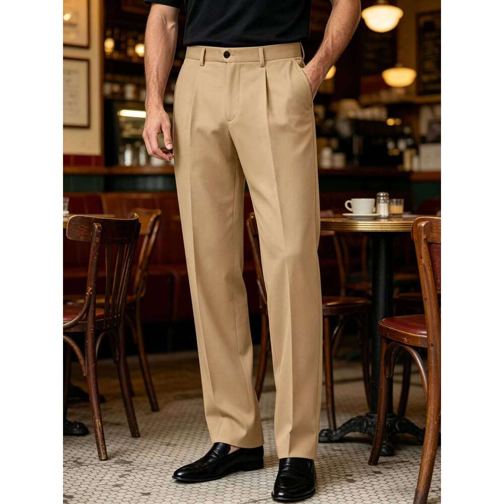 Men's Premium Pleated Wide-Leg Dress Pants Versatile Formal Casual Trousers Chinos Business Daily Office Banquet Wedding Summer W260624