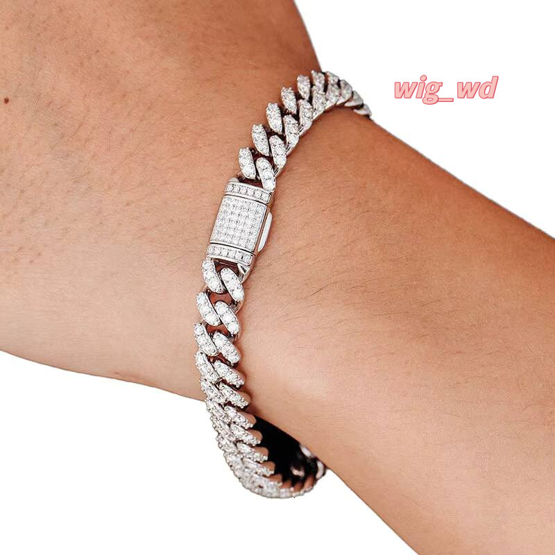 Women's Cuban Chain 925 Silver Platinum Plated 8-26 Inch Hip Hop Brilliant Cut 18K Moissanite Third Party Certified Bracelet
