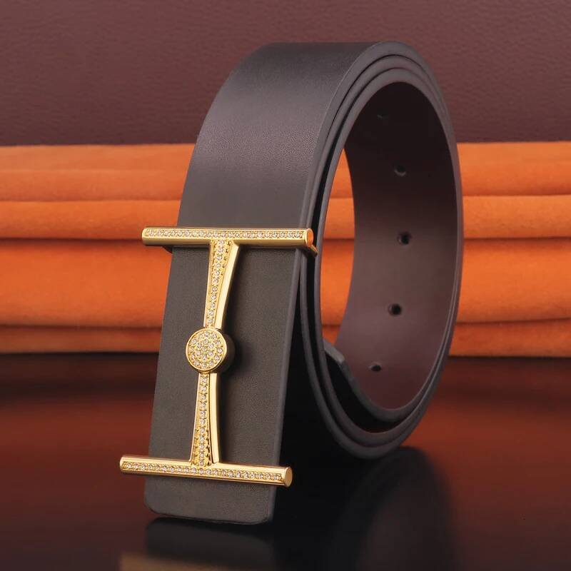 Best Selling Coffee Color Cm Wide Letter Slip Buckle Copper Men S Leather Black Belt Personality High Quality