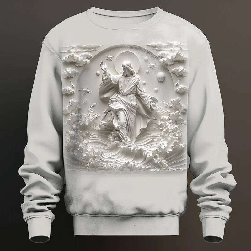 3D Printed The Cross Of Christ Sweatshirt For Men Jesus God Pattern Pullovers Long Sleeves Autumn Casual Loose Round Neck Hoodie J260624