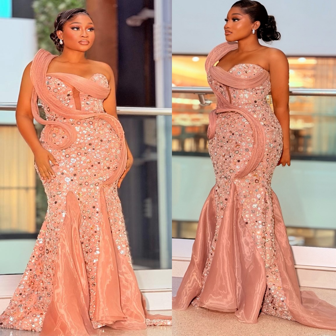 Aso Ebi Blush Pink Mermaid Prom Dress 2026 Evening Dress One Shoulder Sequined Stylish Birthday Formal Women Pageant Party Gowns Long Dinner Dresses