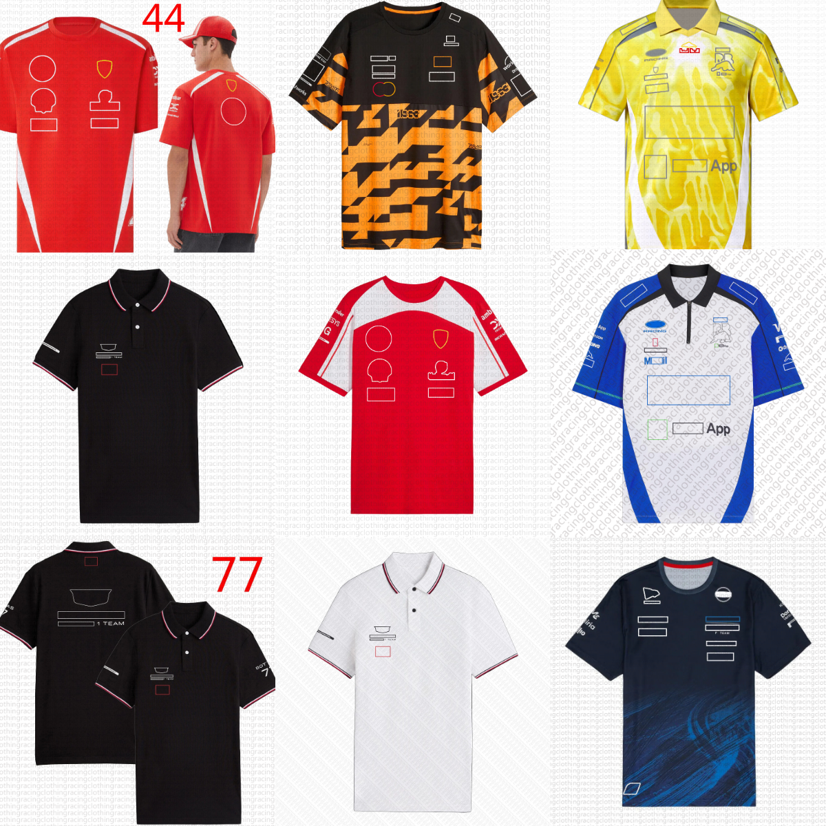 f1 2026 Short-sleeved racing f1 clothing formula one shirt new fashion red racing team No.44 T-shirt breathable Polo shirt f1 racing suit special t