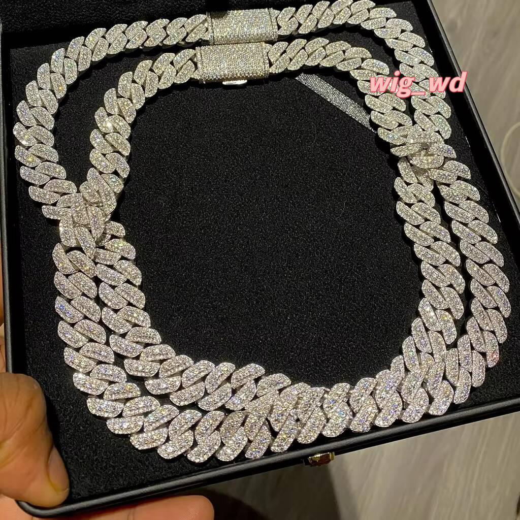 Factory Price Hip Hop 8Mm 10Mm12mm 15Mm Solid 925 Sterling Silver Gold Plated GRA Iced Out Moissanite Cuban Link Chain Necklace