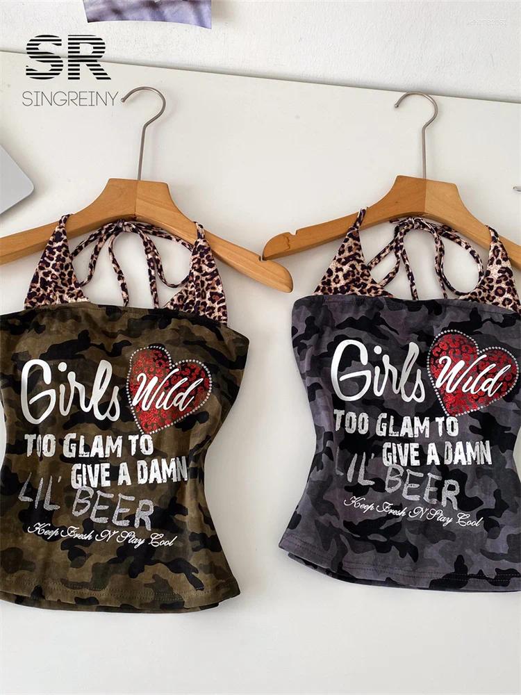 Women's Tanks SINGREINY Camouflage Sexy Streetwear Top Ladies Leopard Splice Backless Spicy Girl Camis Summer American Fashion Print Tank