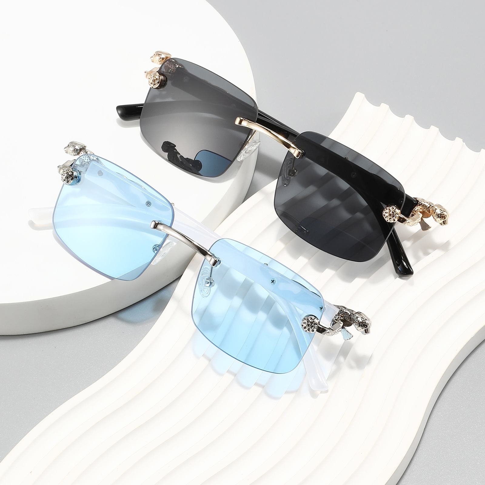 Luxury Premium Fashion Sunglasses 2025 New Frameless Cut-Edge Fashionable Leopard Temple Sunglasses, European And American Men's High-End Trend